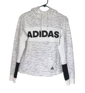 Adidas Hoodie Sweater Boys Sz 8-10 White Black Pullover EUC - Picture 1 of 2