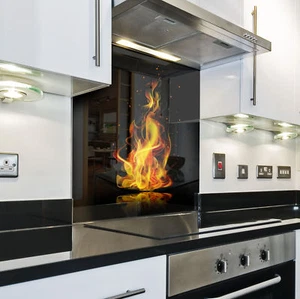 PARED TRASERA DE COCINA protección contra salpicaduras cocina vidrio templado pared trasera elemento fuego rojo - Imagen 1 de 3