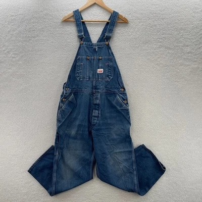 Macacão masculino vintage redondo 34x28 azul feito nos EUA denim anos 90 trabalho agrícola - Imagem 1 de 4