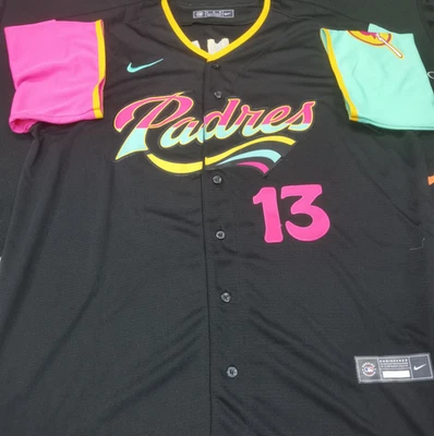 Padres #13 Manny Machado City Black Cool Base Sewn Stitched Jersey. - Image 1 of 4