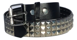 Black Studded Belt- 1 1/2" - Bright Nickel Pyramid Studs - Punk, Goth - Picture 1 of 3