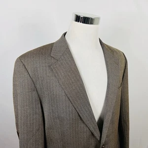 Chaps 44R Blazer w/ Elbow Patches 100% Wool Brown Herringbone Two Button Vented - Picture 1 of 9