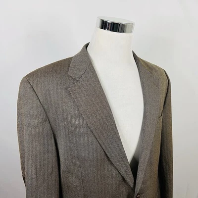 Chaps 44R Blazer w/ Elbow Patches 100% Wool Brown Herringbone Two Button Vented - Image 1 of 4