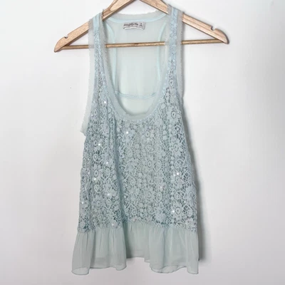 Abercrombie & Fitch Lace Sequin Whimsical Ethereal Fairy Tank Top Medium - Image 1 of 4