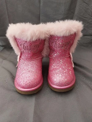 Juicy Couture Lil Windsor Toddler Girl Pink Glitter Faux Fur Trim Boots Size 7M - Image 1 of 4