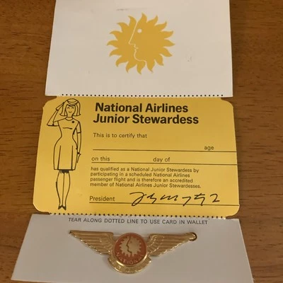 Prendedor de alas de metal de azafata junior de National Airlines de colección en tarjeta original Foto 1 de 4