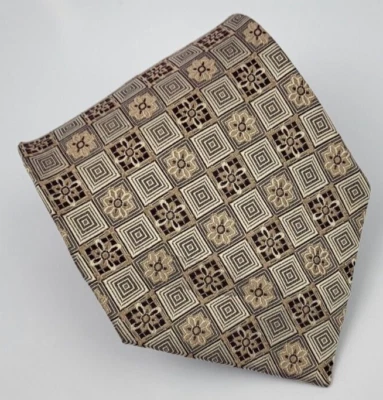 Gravata masculina xadrez Joseph & Feiss seda bege marrom vermelho 57 x 3,7/8 - Imagem 1 de 4