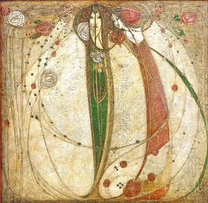 Margaret Macdonald Mackintosh "White Rose and the Red Rose, 1902" Green Artwork - Picture 1 of 4