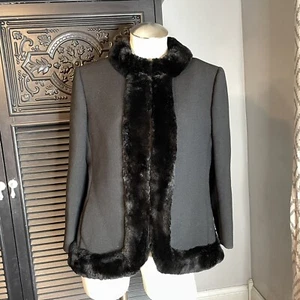 Vintage 60s Nordstrom Mink Collar Jacket Short Black Size Sm Bust 40 - Picture 1 of 9