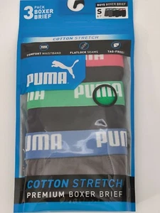 Boy's PUMA 3 pair Boxer Briefs Cotton Stretch Premium Underwear Size M 8/10 NIP - Picture 1 of 2