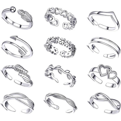 Juego de 12 piezas de anillos de dedo del pie con flecha de flores ajustables tamaño abierto anillo de dedo del pie joyería anillo de pie Foto 1 de 4