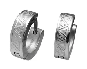 Herren klapp- Creolen Titan Stäbchen Edelstahl Ohrring Damen Totem Tattoo Silber - Bild 1 von 7