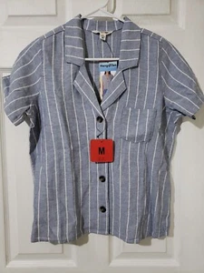 Hang Ten Women's Linen Blend Button Up Shirt, NWT, Size Medium, Light Blue - Picture 1 of 5
