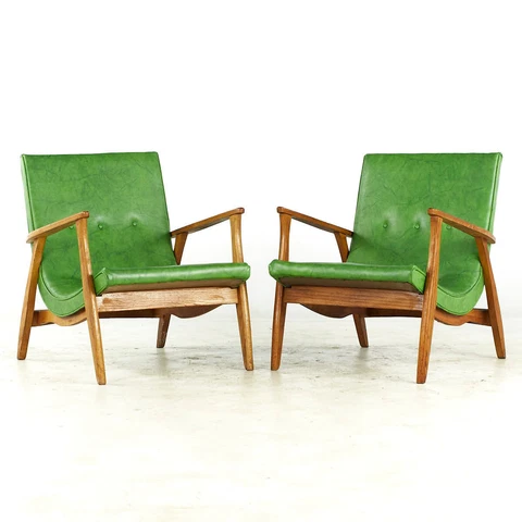 Milo Baughman Mid Century Green Scoop Lounge Chairs - Pair Cover
