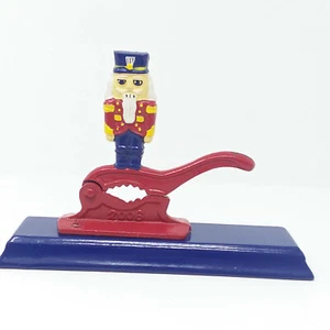 Metal Cast Iron Nutcracker Soldier On Wood Base 7-3/8 inches - Picture 1 of 9