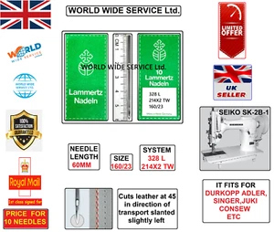 328 L 214X2 TW LAMMERTZ SIZE 160/23 SEIKO SK2B1 INDUSTRIAL SEWING MACHINE NEEDLE - Picture 1 of 4