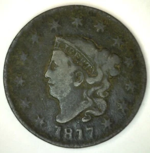 Moneda de 1 centavo grande de cobre con cabeza de corona de 1817 circulada en muy buen estado 13 estrellas superficie oscura - Imagen 1 de 2