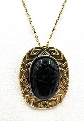 House of Harlow 1960 Gold tone engraved w/black stone pendant chain necklace - Image 1 of 4