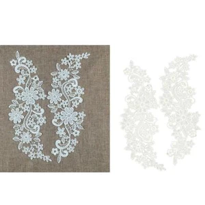 2 pairs of white floral lace appliqué, embroidered decoration - Picture 1 of 12