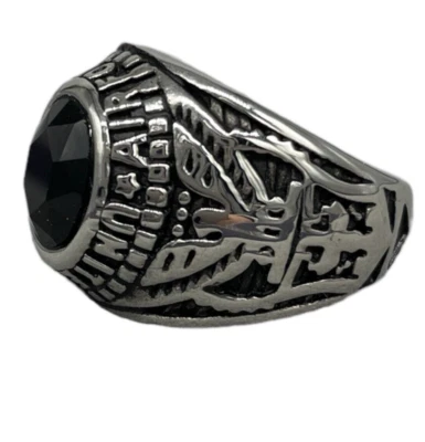 Anillo Piedra Negro Ovalados Ónix Y Áspero Briolè de Hombre Águila Militar Eeuu - Imagen 1 de 4
