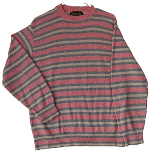 McBriar Mens Sz Large Shetland Wool Pullover Knit Pink Gray beige striped Vtg - Picture 1 of 6
