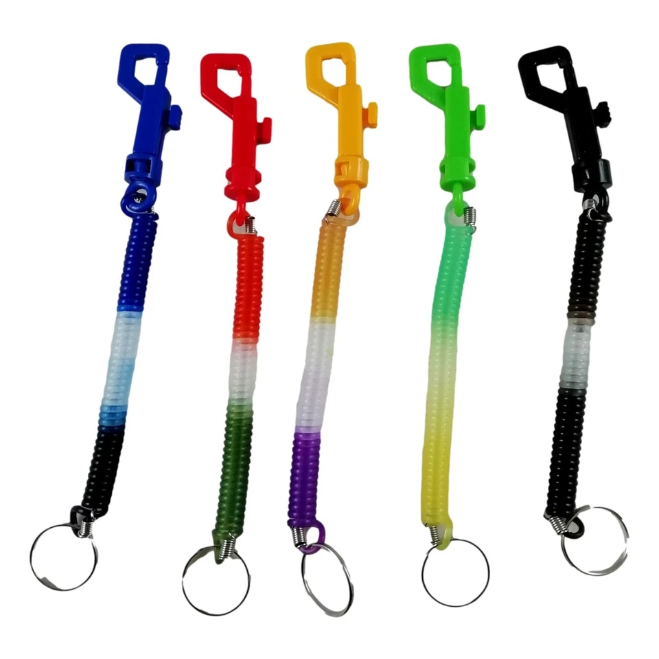 Porte Clé Cordon 20 cm à Ressort élastique avec Mousqueton Plastique 6 Couleurs - Photo 1/4