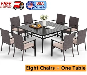 9 Piece Outdoor Dining Set for 8 Person Patio Table Furniture Set Rattan Chairs - Picture 1 of 13