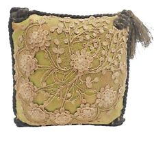 Antiq. 19th Century Green Silk Damask Pin Cushion Needlework Victorian Edwardian