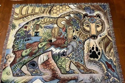 GRIZZLY BEAR Tapiz Afgano Manta Nativo Americano Suroeste Cabina Deco Foto 1 de 4