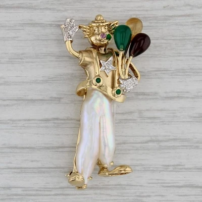 Broche Globos Payaso Oro 18k Diamante Citrino Esmeralda Perla Cultivada Yvel Pin Foto 1 de 4