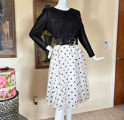 Vestido Vintage Años 80 Lunares Burbuja Falda Vacaciones Cóctel Fiesta Baile de graduación L/XL Foto 1 de 4