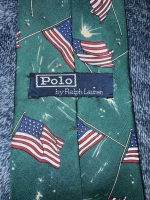 Polo Ralph Lauren Corbata Hombre Cuello Bandera América Gráfico Seda Hecho en EE. UU. DE COLECCIÓN AÑOS 90 Foto 1 de 4