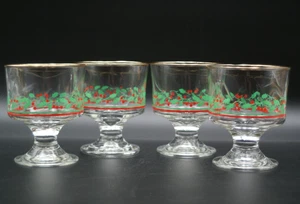 4 Vintage Arby's Libbey Dessertschalen Gläser Stechpalme Beere Goldrand Weihnachten - Bild 1 von 4