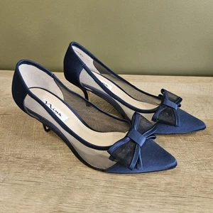 Nina New York Womens Size 9M Hells Peep Toe Evening Pump Navy Bow - Picture 1 of 11
