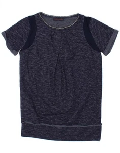 Blusa Top Mujer TRUSSARDI JEANS Reino Unido 14 Mediana Azul Marino Algodón Manchado BS08 - Imagen 1 de 3