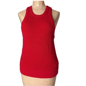 J.Crew size L Red Knit Sweater Tank Top Cotton Cashmere Blend Cross Back BQ199 - Picture 1 of 13