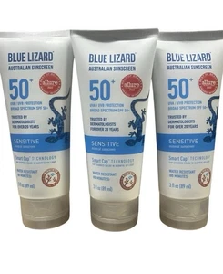 – 3-Pack Blue Lizard Sensitive Sunscreen SPF 50+ (3oz) Mineral Lotion – UVA/UVB - Picture 1 of 2