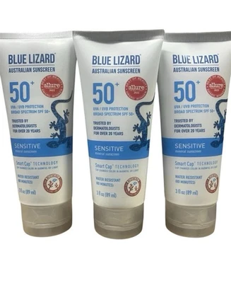 – 3-Pack  Blue Lizard Sensitive Sunscreen SPF 50+ (3oz) Mineral Lotion – UVA/UVB - Image 1 of 2