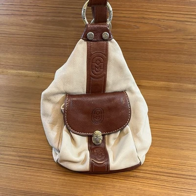 Bolsa de ombro/estilingue de couro italiano Marino Orlandi bege marrom - Imagem 1 de 4