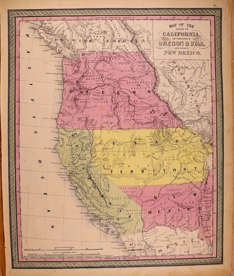 * Mapa de 1851 ~ Territorios Occidentales Americanos por Mitchell / Cowperthwait (14x17) Foto 1 de 3