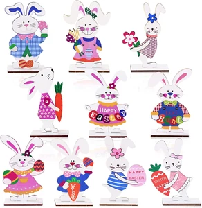 Easter Décor 10 Pcs Bunny Table Decorations Wooden Spring Signs for Home Wood Ra - Picture 1 of 12