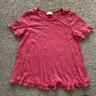 Altar'd State Short Sleeve Red Ruffle Detail Pullover Tunic Top Womens Medium