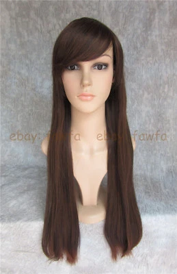 Peluca sintética de cabello largo liso mezcla marrón resistente al calor para niñas peluca completa para mujeres Foto 1 de 4