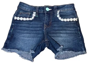 Studio V Shorts Denim Girls Kids Daisy Flower Blue Jean Cut Off Size 7 Stretch - Picture 1 of 7