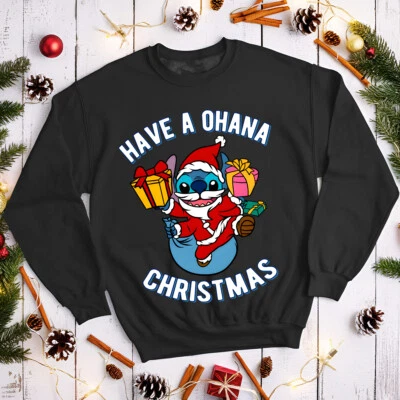 Santa Stitch Christmas Jumper Funny Mens and Womens Sweatshirts #MC - Image 1 of 4