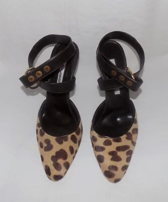 Brian Atwood Pelo de Poni Estampado de Leopardo Punta Tobillo Envoltura Tacones de Aguja 39 EU Foto 1 de 4