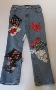 One of a Kind Upcycled Denim Jens byKC Designs Patchwork Jeans - Picture 1 of 5