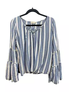 Hollister Damen Top groß gestreift Boho Bauern Glockenärmel 100% Viskose - Bild 1 von 11