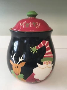 Merry Christmas Cookie Jar with Santa Claus and Reindeer - Picture 1 of 5