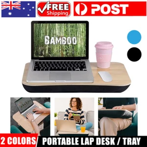 Portable Lap Desk Bed Tray with Cushion Laptop Table Pillow Wooden framed - Picture 1 of 19